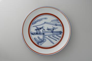 『磁器色絵染付曲る道模様飾皿』の画像